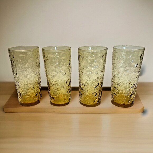 4 Vintage Anchor Hocking Lido Milano Crinkle Honey Glasses Water Ice Tea 12 Oz - Picture 1 of 6